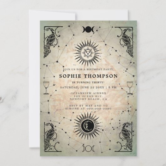 ミスティックタロットフォーチュンピーコック30th誕生日パーティー 招待状 (裏面)