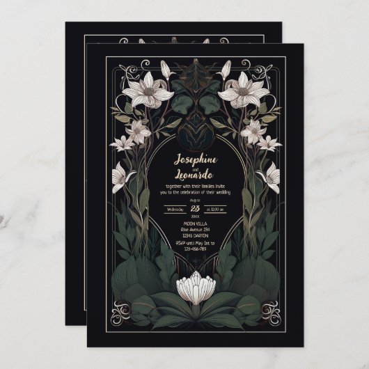 ミスティックダークアールヌーボー結婚式招待状 招待状 (正面/裏面)