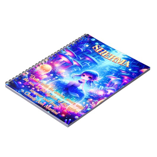 ミスティックデプス – チビ（小さくかわいく書いた感じ）マーメイド&ガーデン白熱［赤熱］光を放つズ ノートブック (左側)