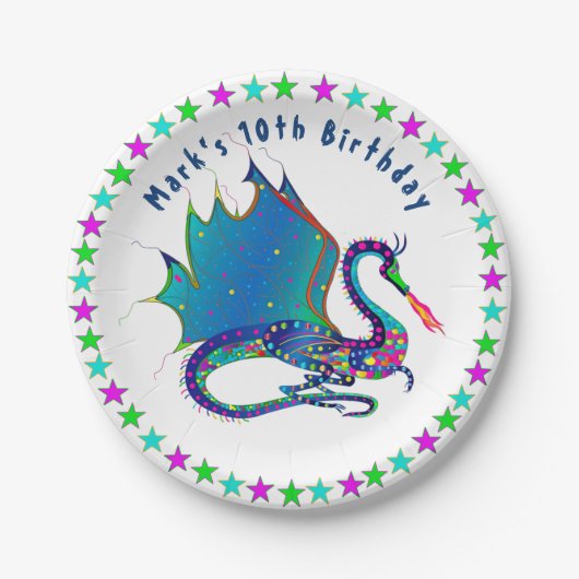 ミスティックドラゴンインカラフル万華鏡のように千変万化するパターンコレクション ペーパープレート (正面)