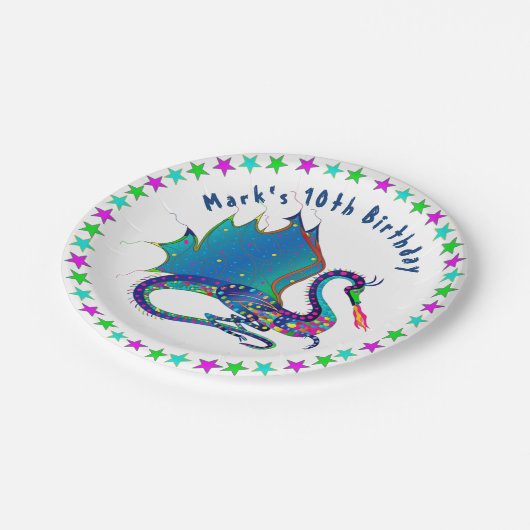 ミスティックドラゴンインカラフル万華鏡のように千変万化するパターンコレクション ペーパープレート (アングル)