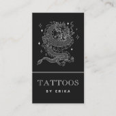 ミスティックドラゴンブラック&ホワイトタトゥーアーティストモダン 名刺 (正面)