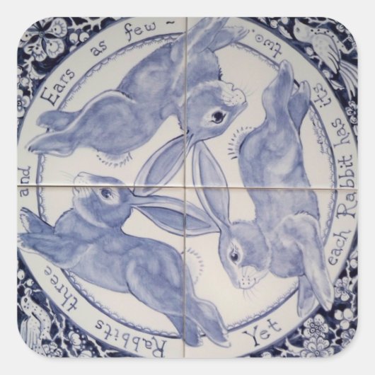ミスティックネイビーブルーホワイトラビットトリオデザインステッカー スクエアシール (正面)