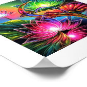 ミスティックネオンロータスガーデン白熱［赤熱］光を放つスピリチュアルアート ポスター (角)