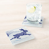 ミスティックハレお洒落：雪の中のウサギ ガラスコースター (アングル)