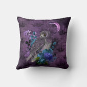 ミスティックパープルとティール(緑がかった色)フクロウとムーン装飾用クッション クッション (裏面)