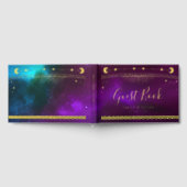 ミスティックパープルティール(緑がかった色)金ゴールドサンムーンスターズ結婚ズ ゲストブック (全面)