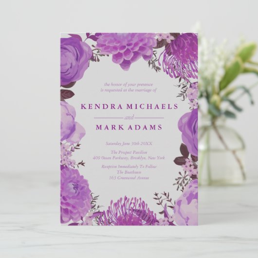 ミスティックパープルフローラリース招待状 招待状 (スタンド正面)