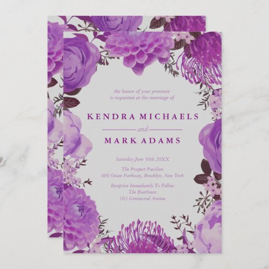 ミスティックパープルフローラリース招待状 招待状 (正面/裏面)