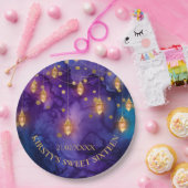 ミスティックパープルブルーランタン&金ゴールド《写真》ぼけ味スイート16 ペーパープレート (パーティー)