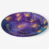 ミスティックパープルブルーランタン&金ゴールド《写真》ぼけ味スイート16 ペーパープレート (アングル)