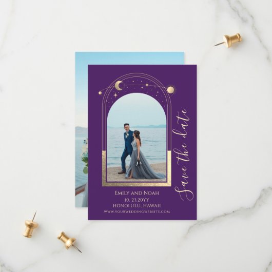 ミスティックパープル金ゴールドサンムーンスターズ宇宙 セーブザデート (正面/裏面インサイチュ)