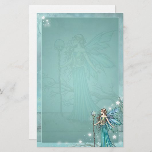ミスティックフェアリーファンタジーアートティール(緑がかった色) 便箋 (正面/裏面)