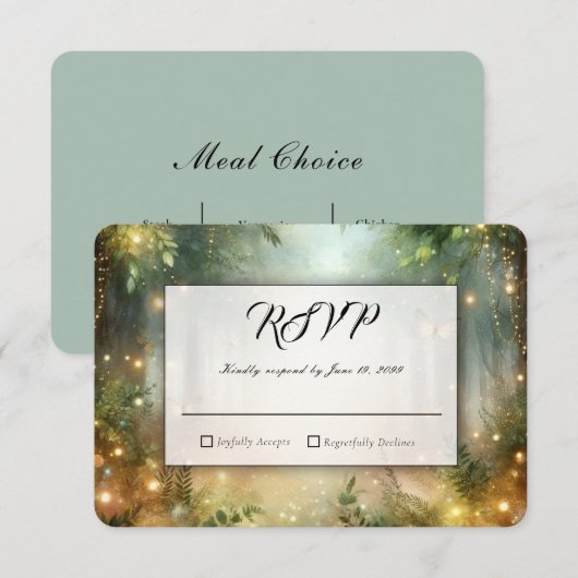 ミスティックフォレストの草原の魔法の結婚式RSVP 出欠カード (正面/裏面)