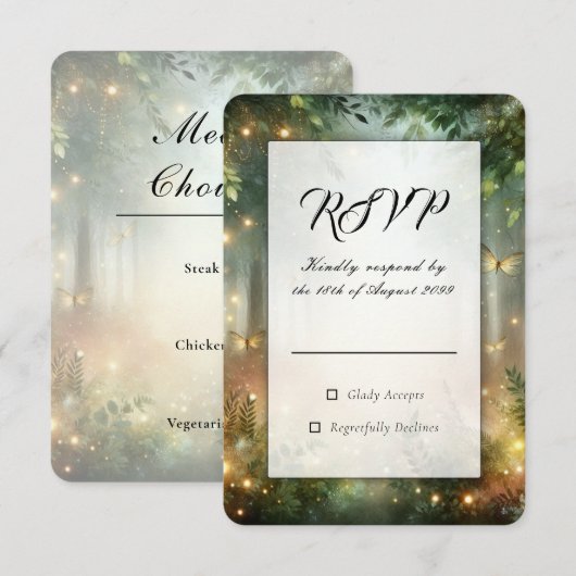 ミスティックフォレストの草原の魔法の結婚式RSVP 出欠カード (正面/裏面)
