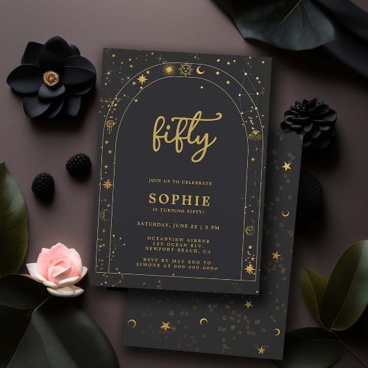 ミスティックフォーチュンアストロロジーボホアーチ50誕生日 招待状
