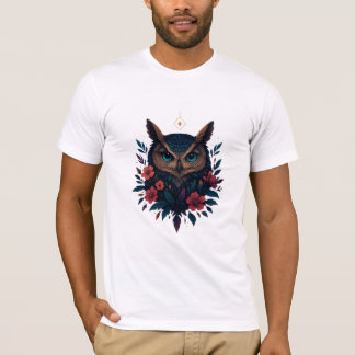 ミスティックフクロウイラストレーションと花エレガント- N Tシャツ