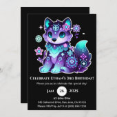 ミスティックフラワーウルフ誕生日招待状 招待状 (正面/裏面)