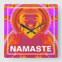 ミスティックブッダ – ピンクとオレンジ スクエア壁時計