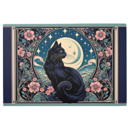 ミスティックブラックキャットアールヌーボーメタルプリント メタルプリント