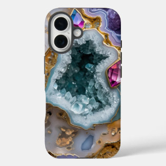 ミスティックブルーグードとゴールデンアクセント – Crystal St iPhone 16ケース
