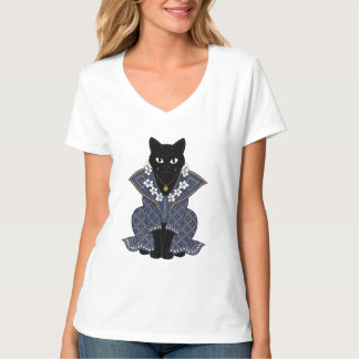 ミスティックブルーバティックキャットクイーングラフィックTシャツ Tシャツ