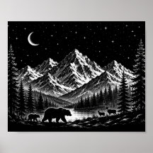 ミスティックマウンテンの夜の林檎版画スタイル