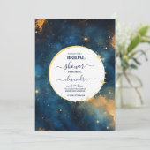 ミスティックミッドナイトブルーと金ゴールドウォーターカラーブライダル 招待状 (スタンド正面)