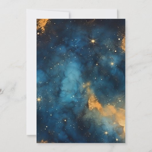 ミスティックミッドナイトブルーと金ゴールドウォーターカラーブライダル 招待状 (裏面)