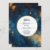 ミスティックミッドナイトブルーと金ゴールドウォーターカラーブライダル 招待状 (正面/裏面)