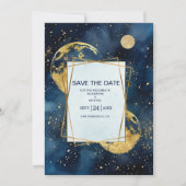 ミスティックミッドナイトブルーと金ゴールドウォーター結婚カラー セーブザデート (正面)