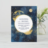 ミスティックミッドナイトブルーと金ゴールドウォーター結婚カラー 招待状 (スタンド正面)