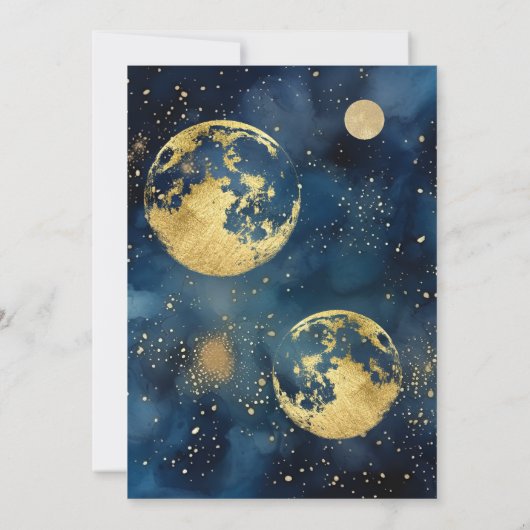 ミスティックミッドナイトブルー金ゴールドウォーターカラー婚約 招待状 (裏面)