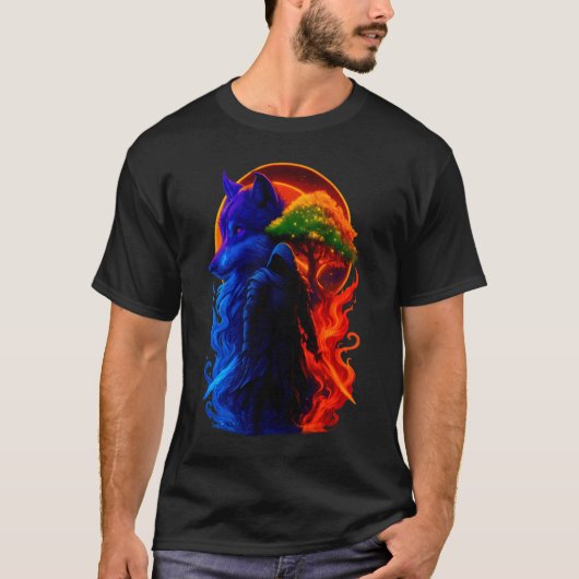 ミスティックムーンとオリーブ - 手描きの天体アート Tシャツ (正面)