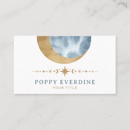 ミスティックムーン金ゴールドブルースターズアストロロジーヨガ 名刺 (正面)