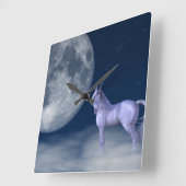 ミスティックユニコーンムーン魔法 スクエア壁時計 (傾斜)