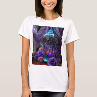 ミスティックランタンと紫のバラ グラフィックTシャツ - ゴス Tシャツ