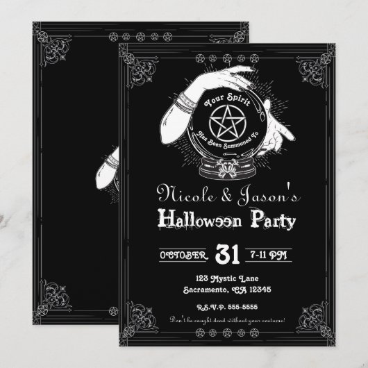 ミスティック占い師 神秘的なハロウィンパーティー 招待状 (正面/裏面)