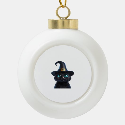 ミスティック子猫 – ハロウィンクラシック猫Tシャツ セラミックボールオーナメント (正面)