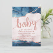 ミスティック・エレガンス | ブルー ピンク アゲート ベビーシャワー 招待状 (スタンド正面)