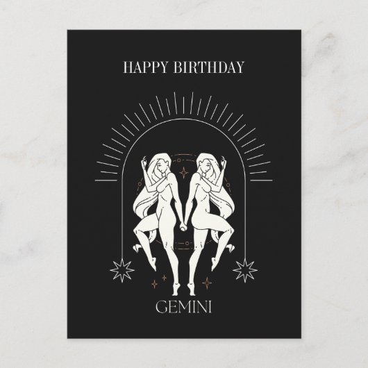 ミスティック・ジェミニ・ゾディアック・ホロスコープの誕生日おめでとう ポストカード (正面)