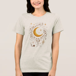 ミスティック セレステリアル ウィンター | ファンタジー ムーン & ゴールド フラワー トライブレンドTシャツ