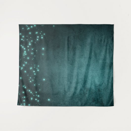 ミスティック トワイライト スターズ | ディープ ティール フォト バックドロップ タペストリー (正面(横))