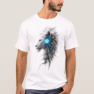 ミスティック ホワイト ライオン ファンタジー Tシャツ | ブルー スピリット Li
