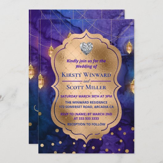 ミスティック・マラケシュ・ナイト・ランタンズ&《写真》ぼけ味結婚ズ 招待状 (正面/裏面)