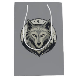 ミスティック ムーン ウルフ ヘッド ヴィンテージ デザイン ミディアムペーパーバッグ