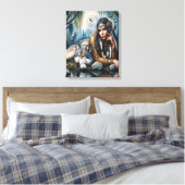 ミスティックA先住民アメリカ人女性と狼16x20 キャンバスプリント (インサイチュ (寝室))