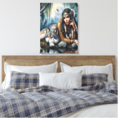 ミスティックA先住民アメリカ人女性と狼18x24 キャンバスプリント (インサイチュ (寝室))