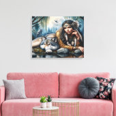 ミスティックA先住民アメリカ人女性と狼20x16 キャンバスプリント (インサイチュ (リビング))