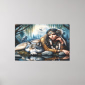 ミスティックA先住民アメリカ人女性Wolves 36x24 キャンバスプリント (正面)